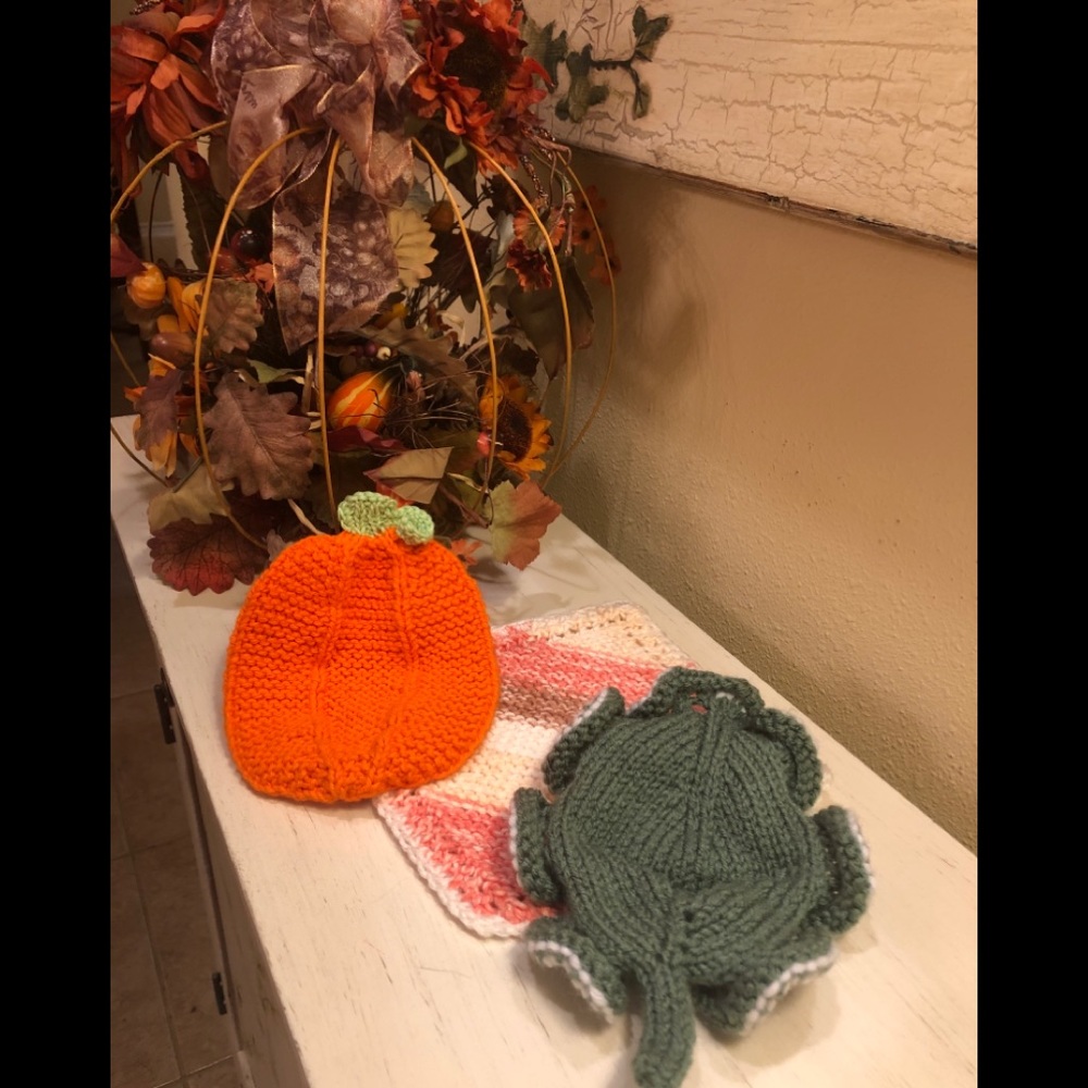 HAND MADE Knitted Fall Holiday Dish clothes